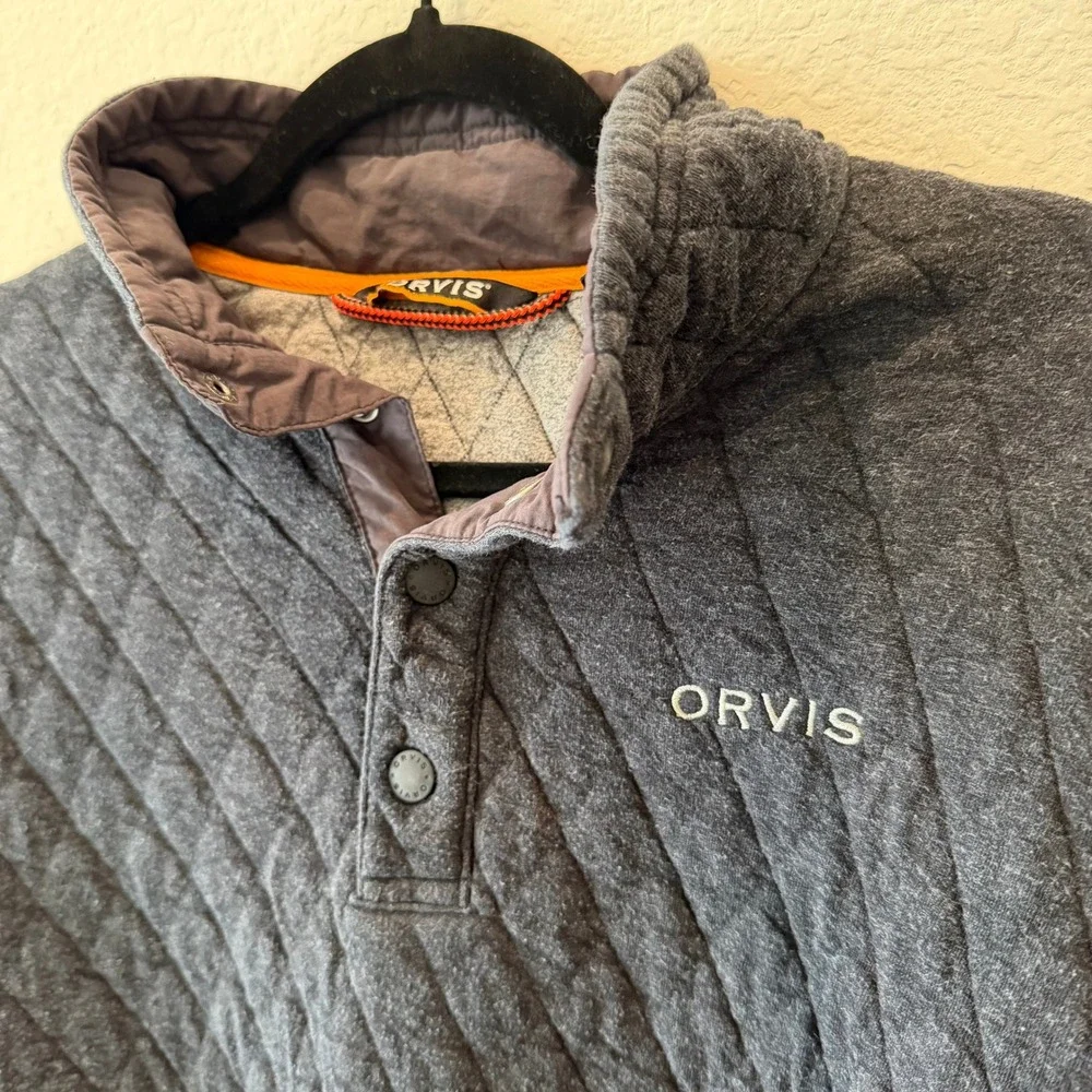 Orvis Mens Quilted Snap Neck Pullover Sweatshirt Charcoal Gray Size M